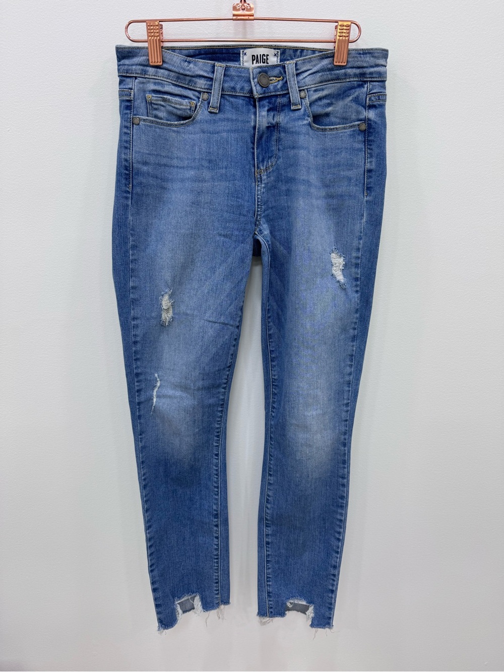 PAIGE Skyline Ankle Peg Skinny Jeans Distressed Destructed Sz 27